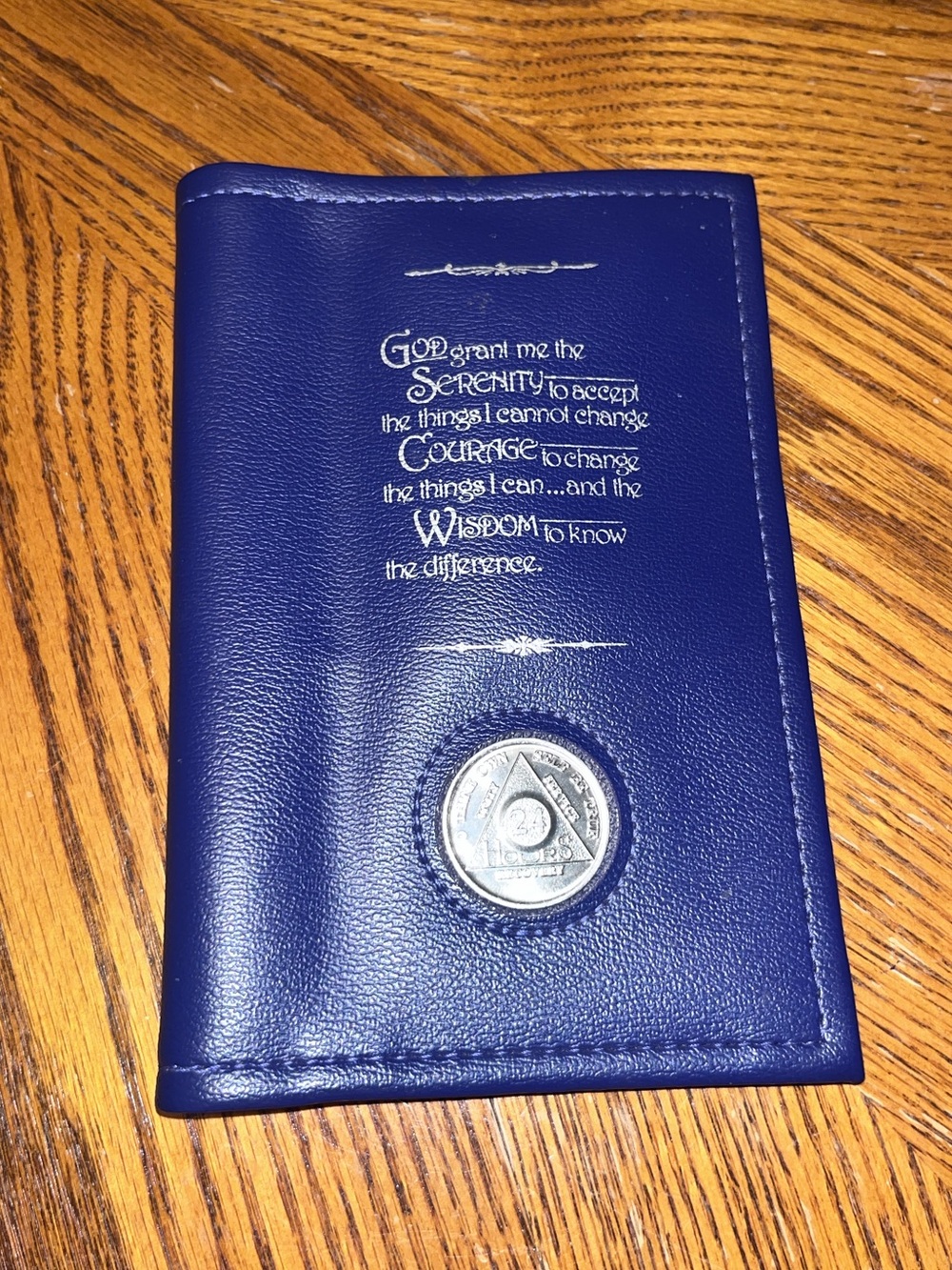 Blue Faux Leather AA Big Book Cover with Serenity Prayer & Medallion Holder